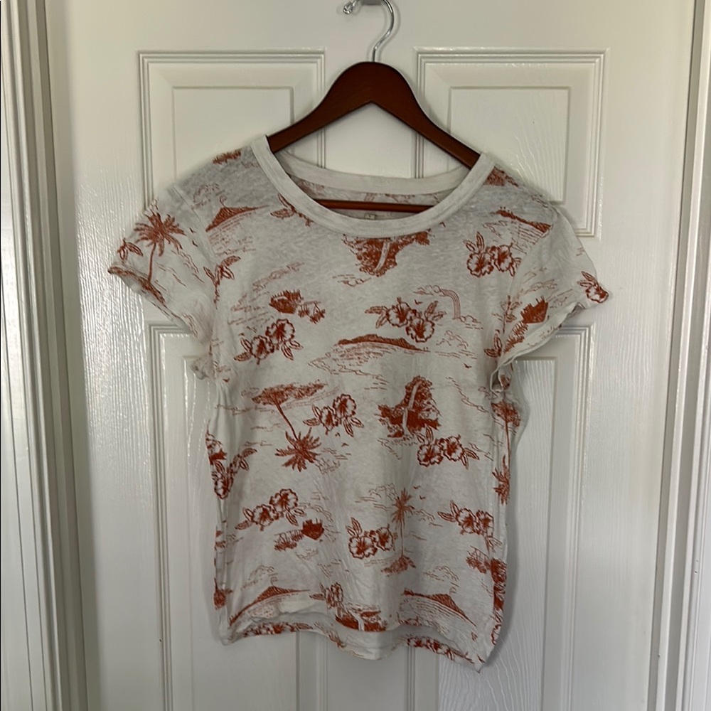 Madewell Tropical Island Print - White and Rust Red Size L